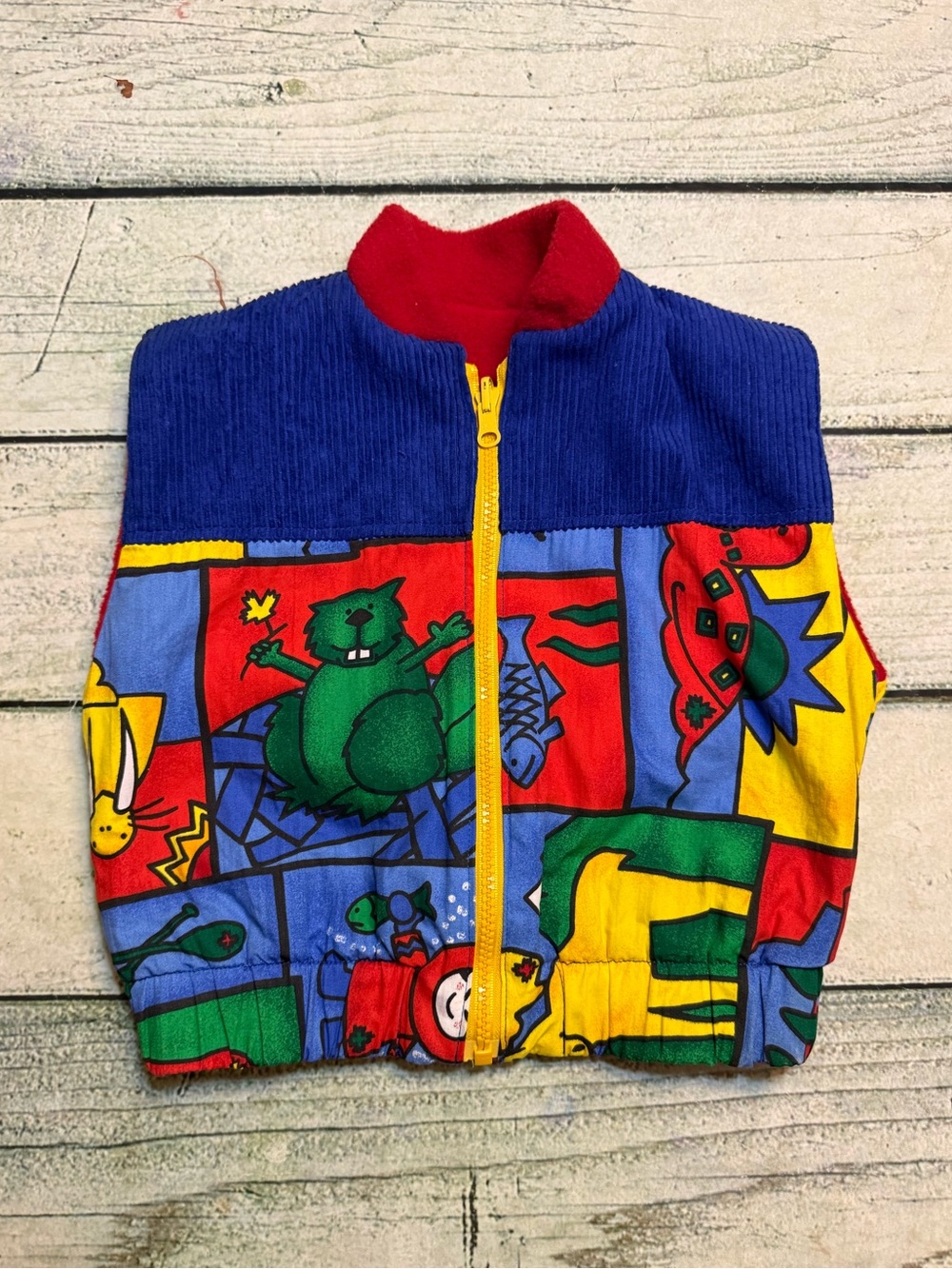 Roomie Canadian 90s multi coloured color block animal print zip up vest. 2
